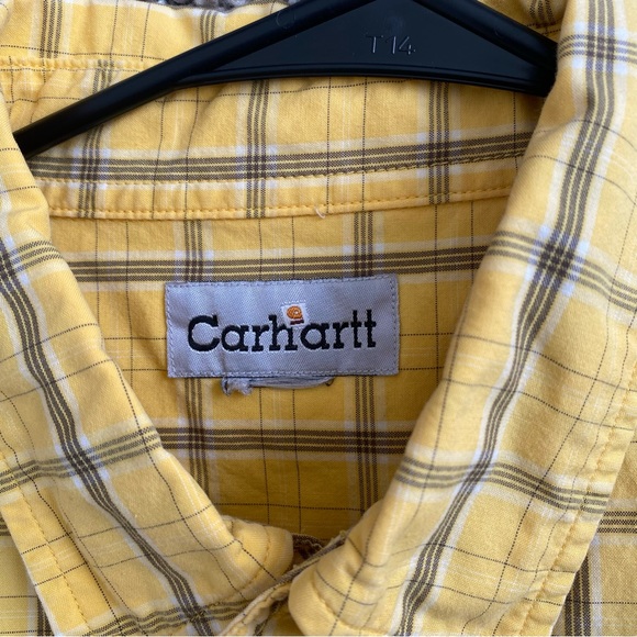 Carhartt Yellow Plaid Short Sleeve Button Down Shirt Size Large - Picture 3 of 6
